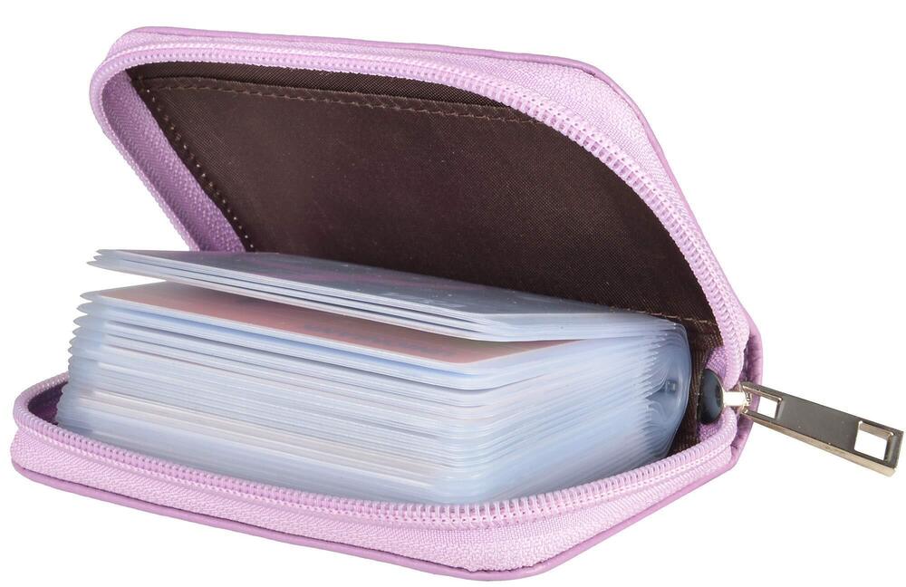 6870 Leather Credit Card Holder Zipper Wallet With 26 Card Slots Light